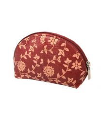 Half Round Purse Small Leather Red Floral
