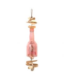 Hanging Bottle Chime - Driftwood, Shells, Red Glass