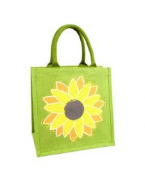 Jute Shopping Bag, Sunflower On Green