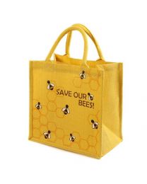 Jute Shopping Bag Yellow Save Our Bees