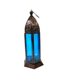 Lantern Blue Glass Height 30cm