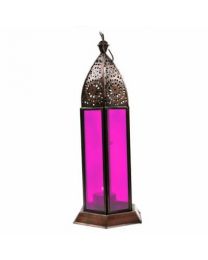 Lantern Pink Glass Height 30cm