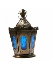 Lantern Sloped Sides Blue Height 22cm
