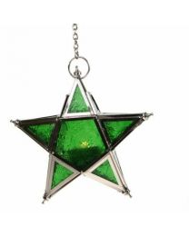 Lantern, Star Shape Green, 17cm With Chain