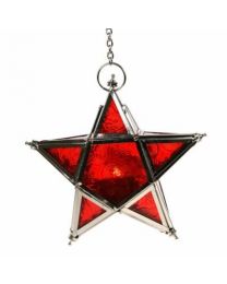 Lantern, Star Shape Red, 17cm With Chain