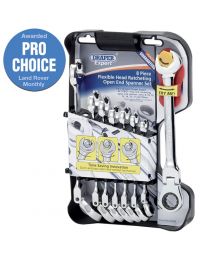 Draper Metric Combination Spanner Set with Flexible Head and Double Ratcheting Features (8 Piece)