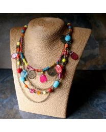 Necklace Multi Beads 4 Chains Gold Cutwork