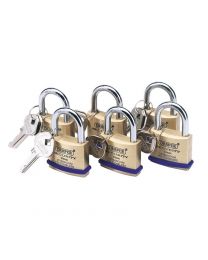 Draper Pack of 6 x 40mm Solid Brass Padlocks with Hardened Steel Shackle