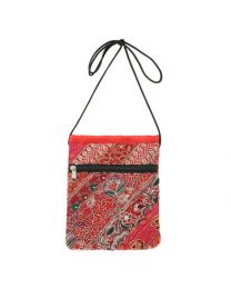 Passport Bag Red, Recycled Sari