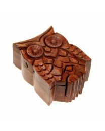 Puzzle Box, Shesham Wood, Owl 10.5x7.5cm
