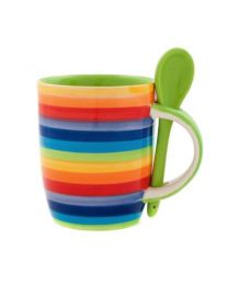 Rainbow Mug And Green Spoon **