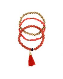 Set Of 3 Bracelets, Red & Gold Colour Beads