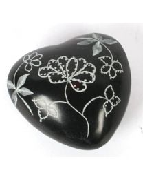 Soapstone Pebble Heart With Flowers