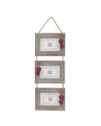Triple Frame Wood Hanging Red Hearts **