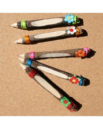 Twig Pencils With Flower. Pack Of 5, 18cm