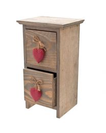 Wooden Chest 2 Drawers Red Hearts **