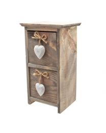 Wooden Chest 2 Drawers White Hearts **