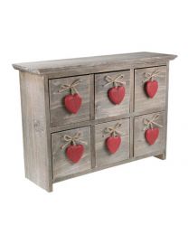 Wooden Chest 6 Drawers Red Hearts **