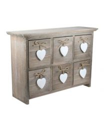 Wooden Chest 6 Drawers White Hearts **