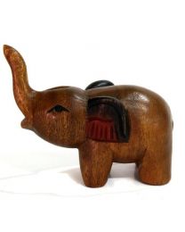 Wooden Elephant With Trunk Up, 11cm Height