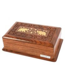 Wooden Secret Lock Box With 2 Brass Elephants