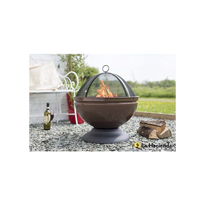 58089 Enamelled Steel Firepit With Grill Patio Heater Bronze 